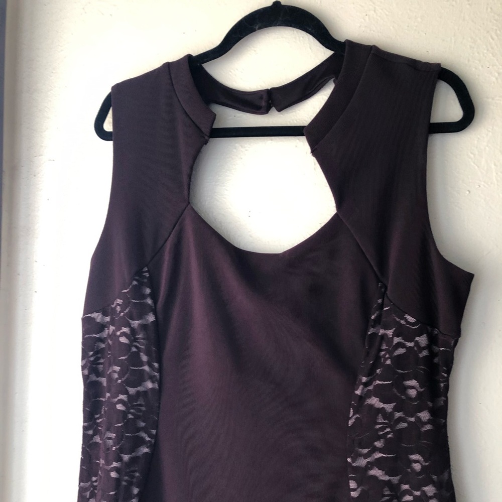 Business professional dress, with nude inlay.